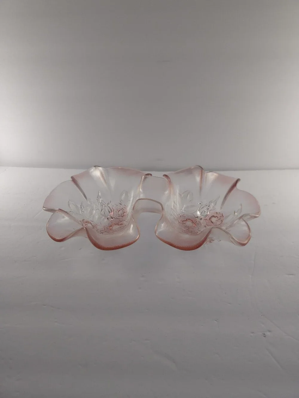 Mikasa Rosella Pink Glass Double Serving Bowl, Vintage